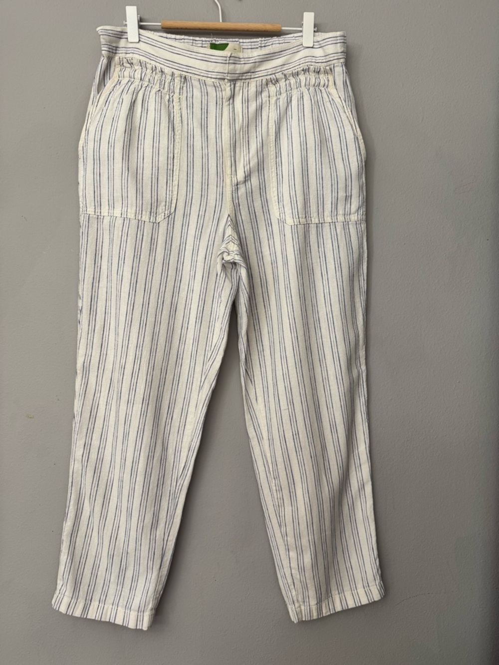Anthropologie Striped Linen Cotton Pants, Size M - Blue/off White Coastal Summer